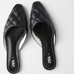 NWT Zara Black Faux Leather Quilted Mules